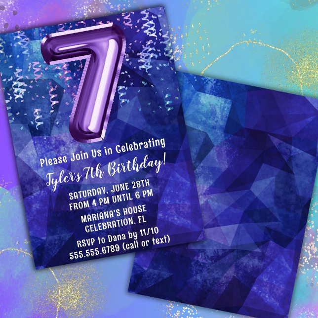Convites Menino Azul Roxo 7º Aniversário (Criador carregado)