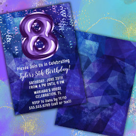 Convites Menino Azul Roxo 8º Aniversário