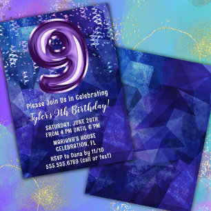 Convites Menino Azul Roxo 9º Aniversário