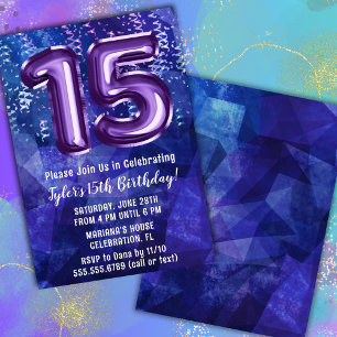 Convites Menino Azul Roxo Aniversário de 15 anos