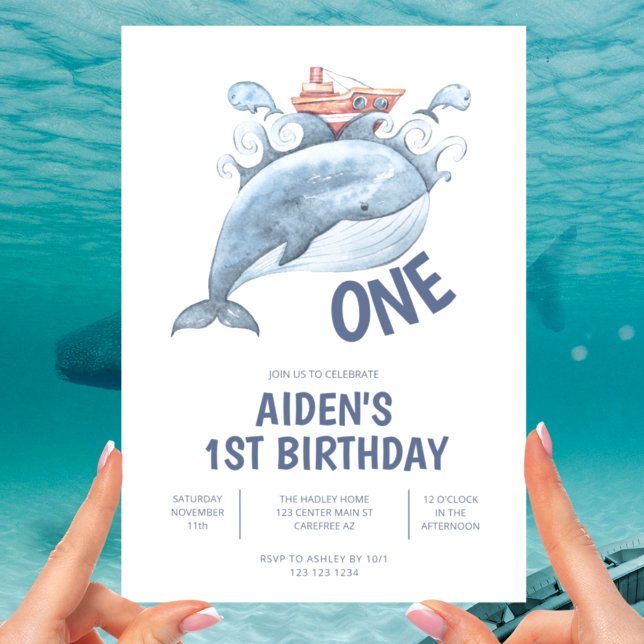 Convites Menino Baleia Azul 1º Aniversário (Criador carregado)