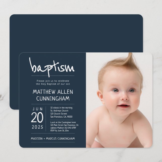 Convites Menino Batismo| Foto Moderna + Simples (Frente/Verso)