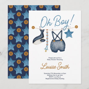 Convites Menino boho oh bebê é um menino azul festa de bebê