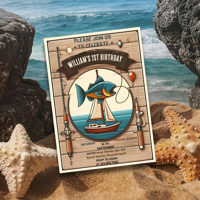 Convites menino bonitinho de barcos-tontos Peixe de um prim (Criador carregado)
