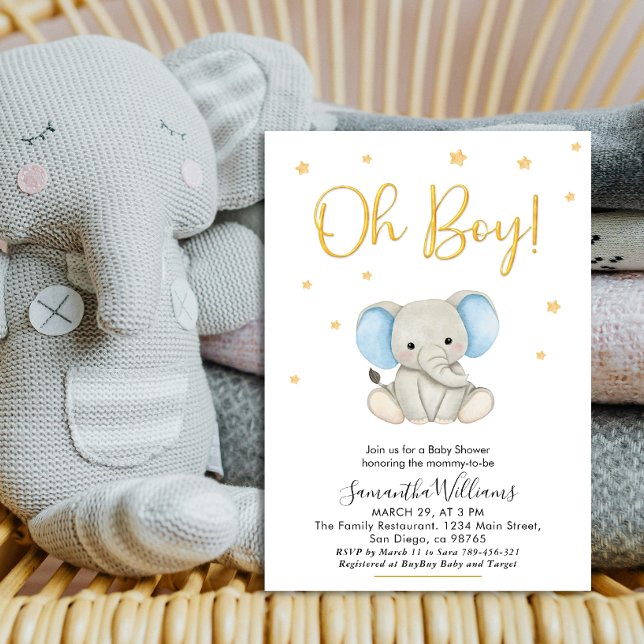 Convites Menino Bonito Elefante Azul Bebê Churrasco (Criador carregado)