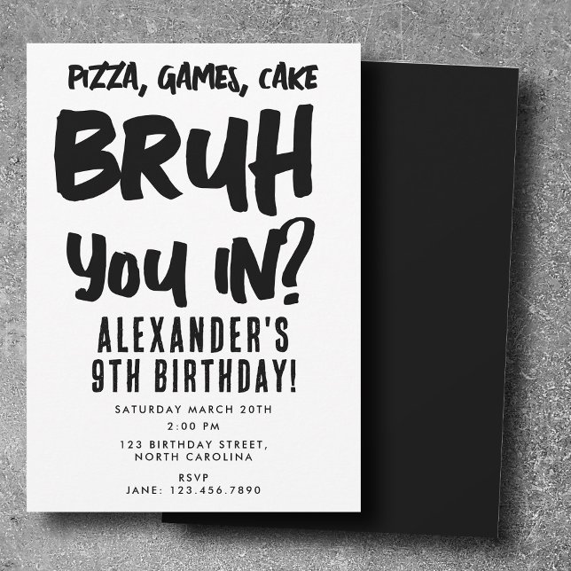 Convites Menino Bruh Menino Festa de aniversário Adolescent (Bruh Boy's Teenager Birthday Party Teen Boy Invitation)