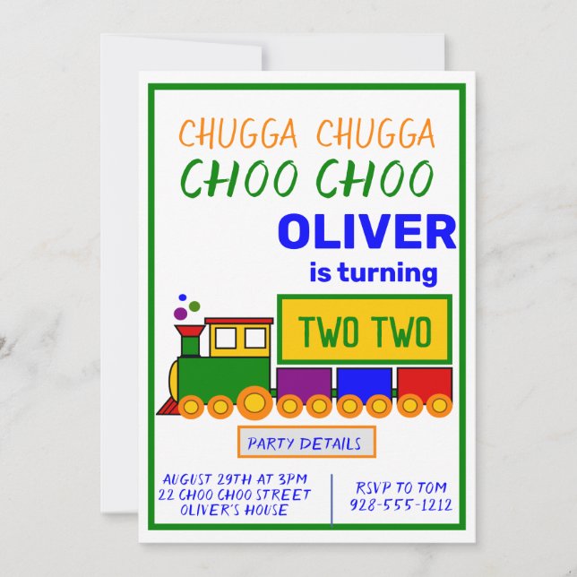 Convites Menino Chugga Choo Choo faz 2 anos (Frente)