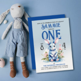 Convites Menino Coelhinho Adorável Floral Aniversário Aquar