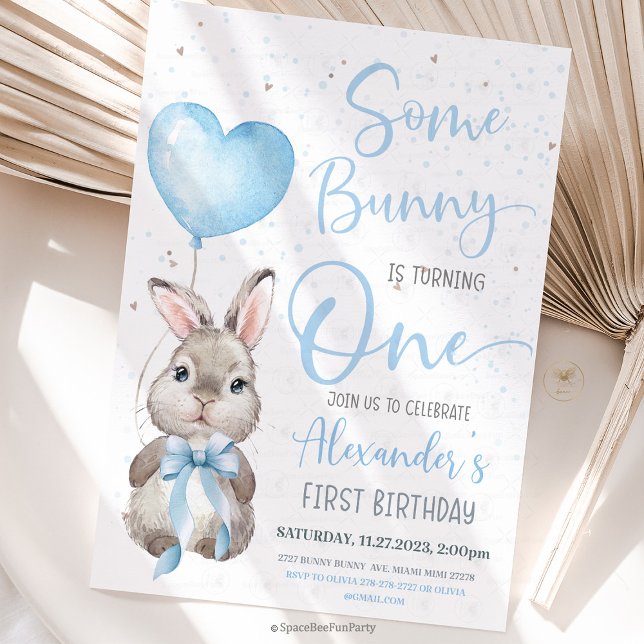 Convites Menino coelho de 1º aniversário  (Bunny Birthday Invitation, Some Bunny Invite, 1st birthday bunny,1st birthday boy, Easter Rabbit Boy)