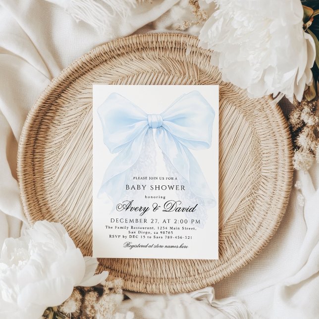 Convites Menino com laço azul Chá de Bebê Moderno  (Criador carregado)