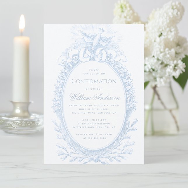 Convites Menino Confirmação Azul Espírito Santo Pombo Vinta (Criador carregado)