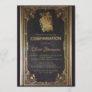 Convites Menino Confirmação Cruz Dourada & Livro Elegante V