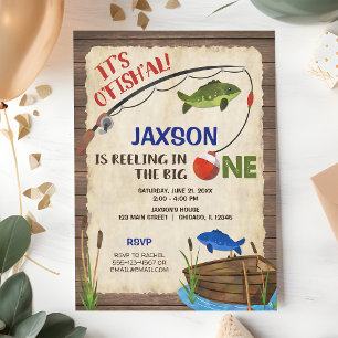 Convites Menino de 1 Ano de Idade com Tema de Pesca Rústica