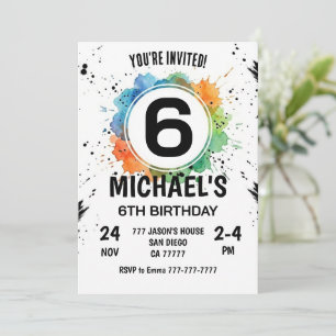 Convites Menino de 6 anos de Splash de Aquarela