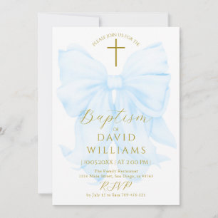 Convites Menino de Arco Dourado e Azul Batismo Elegante Dig