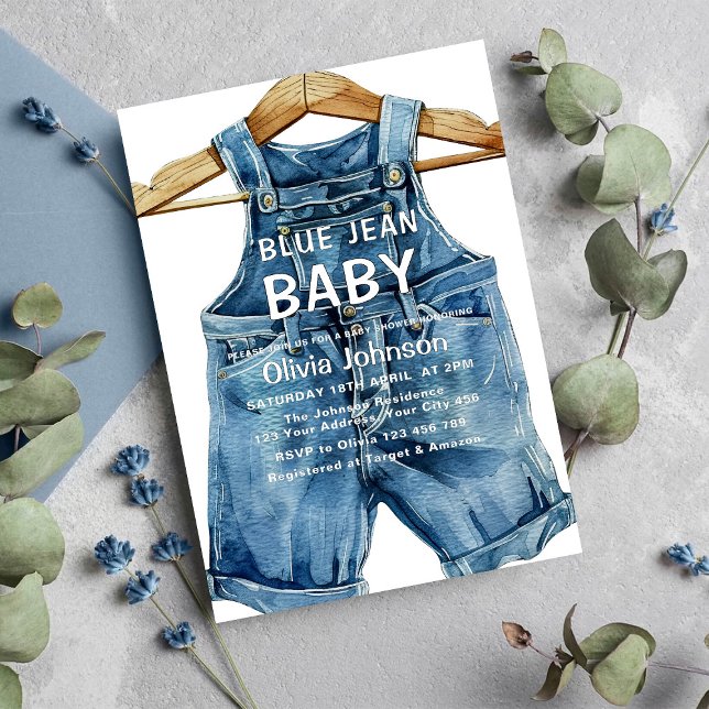 Convites Menino de Jeans Azul Chuvá de Bebê Western (Criador carregado)