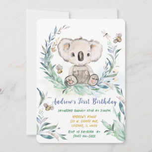 Convites Menino de Koala Personalizado Primeiro Aniversário
