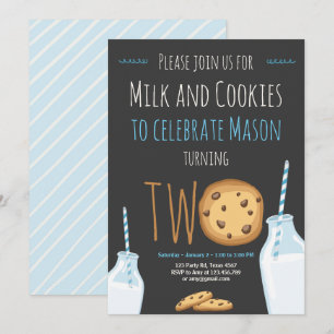 Convites Menino de Leite e Cookies Azul Segundo Aniversári
