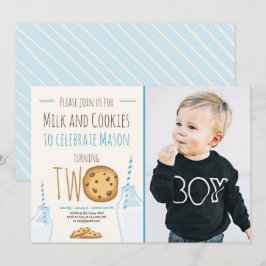 Convites Menino de Leite e Cookies Azul Segundo Aniversário