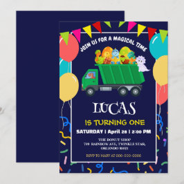 Convites Menino do aniversário do Lixo Verde do Dinossaur