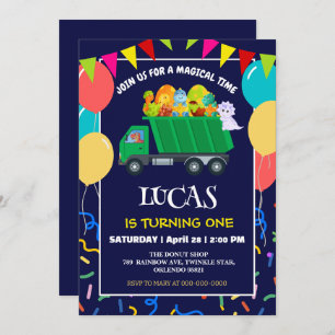 Convites Menino do aniversário do Lixo Verde do Dinossaur