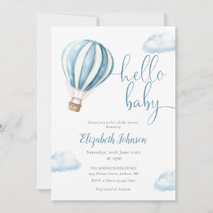 Convites Menino do Balão Azul Código QR Foto Chá de Bebê