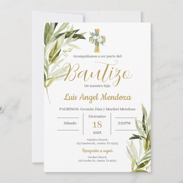 Convites Menino do Batismo Espanhol (Frente)