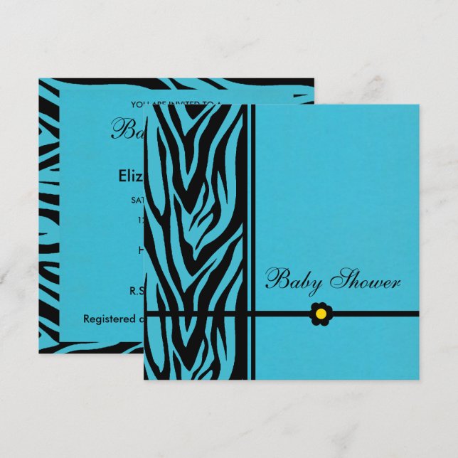 Convites Menino do chá do Azul-Bebê da zebra (Frente/Verso)