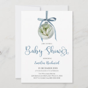 Convites Menino do ornamento de Natal Azul baby shower