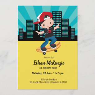 Convites Menino do skate - escolha sua cor de fundo