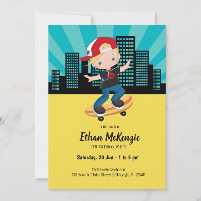 Convites Menino do skate - escolha sua cor de fundo (Frente)