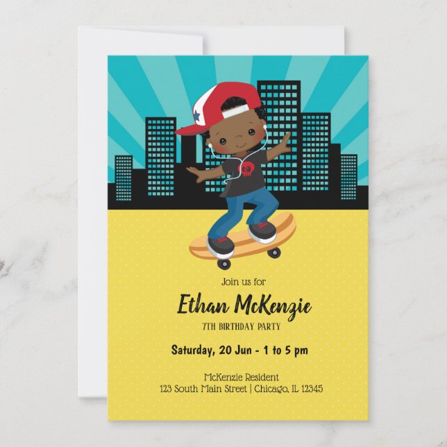 Convites Menino do skate - escolha sua cor de fundo (Frente)