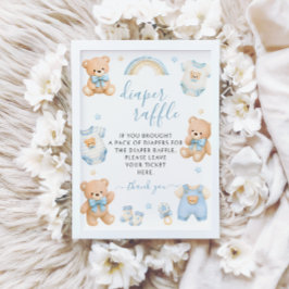 Convites Menino do Urso de Pelúcia Azul Boho Sorteio de Fra