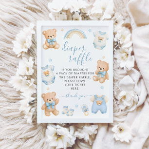 Convites Menino do Urso de Pelúcia Azul Boho Sorteio de Fra