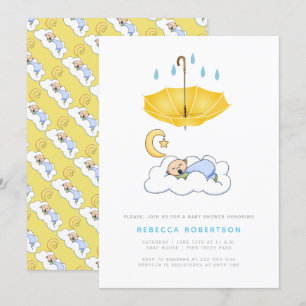 Convites Menino dormindo chá guarda-chuva amarelo