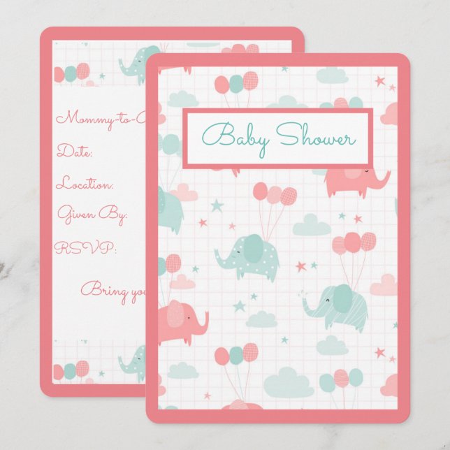 Convites Menino Elefante Zoológico Menino ou Menina (Frente/Verso)