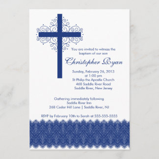 Convites Menino Elegante Lace Baptism| Cruz de Natal