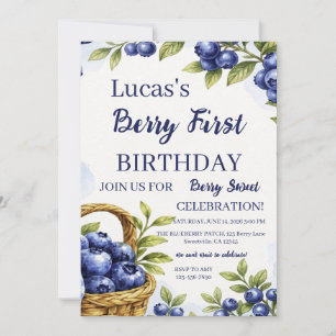 Convites Menino Faz 1 Ano Aniversário de Blueberry