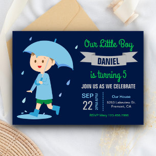 Convites Menino Fofo com Guarda-chuva   Festa de Aniversári