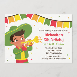 Convites Menino Fofo e Trombeta Festa de Aniversário Mexica