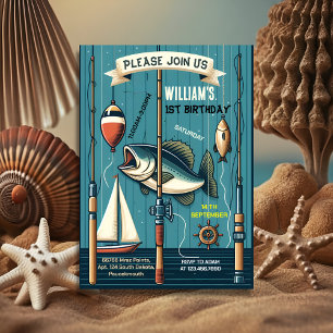 Convites menino giro de barco azul Peixe de forma ofísica u