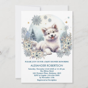 Convites Menino lobo fofo com tema de floresta de inverno e