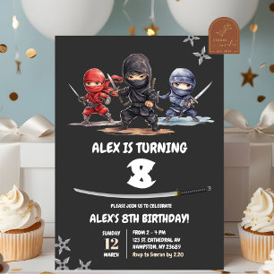 Convites Menino negro americano ninja aniversariante