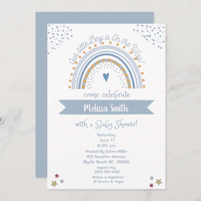 Convites Menino no Caminho do Chá de fraldas Arco-Íris Conv (Frente/Verso)