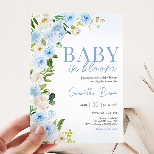 Convites Menino no Chá de fraldas Bloom (Spring Flowers Baby Shower Invitation)