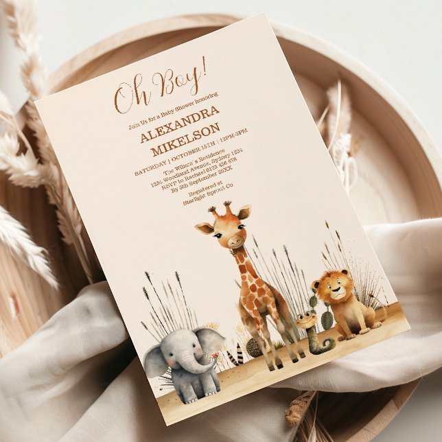 Convites Menino Oh Menino Fofinho Animais de Safari Chá de  (Criador carregado)