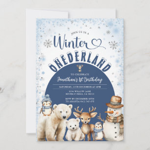 Convites Menino Onederland de Inverno 1º Aniversário Animai