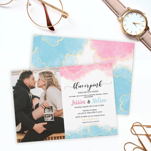 Convites Menino ou garota azul ou rosa Foto revelada pelo g (Criador carregado)