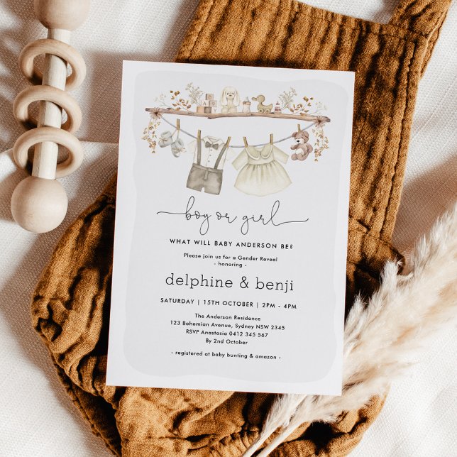 Convites Menino ou Menina | Chá de fraldas de Revisão de Gê (Criador carregado)