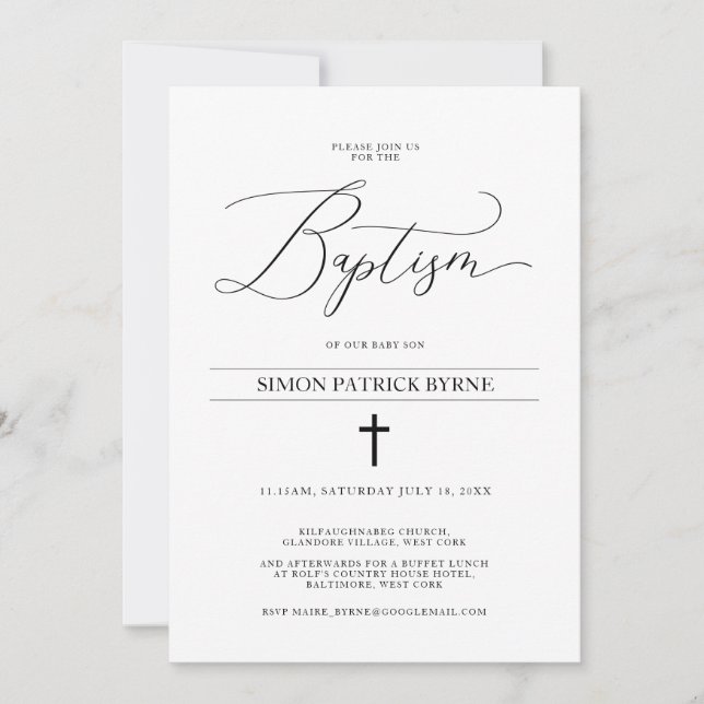 Convites Menino ou Menina do Batismo Cruzado Elegante (Frente)